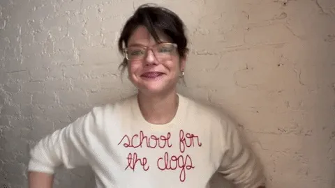Annie Grossman in a School For The Dogs sweatshirt