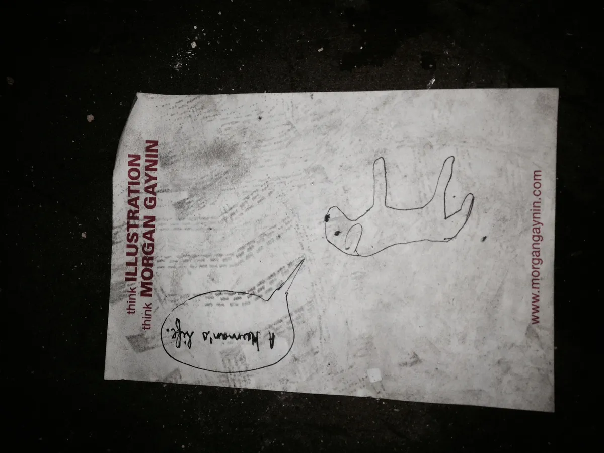 A drawing of a dog that survived the fire