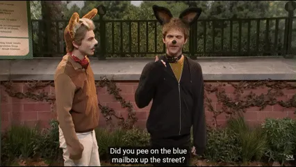 There are a lot of cartoons that feature dogs behaving as humans, for an audience of humans. This Saturday Night Live bit comes close to what I imagine dogs would make if they could make humans behaving as dogs, for an audience of dogs.